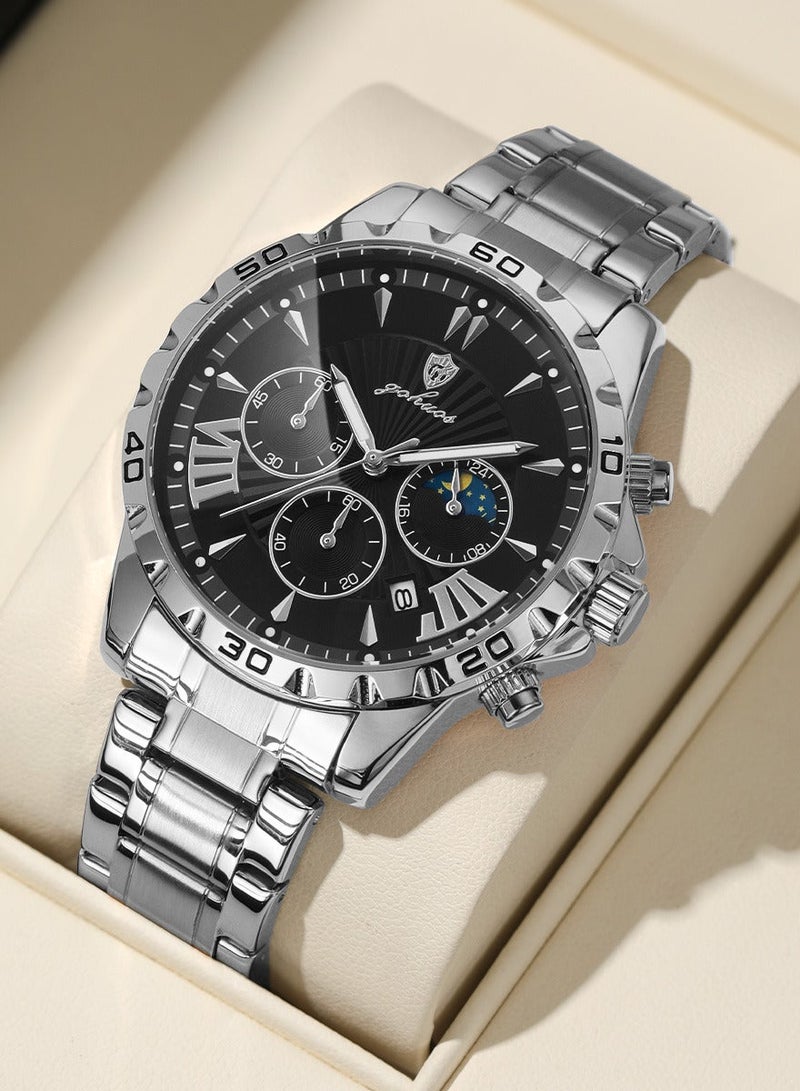 جوهوس ساعة رجالية، ساعة يد فاخرة من أفضل العلامات التجارية، مصنوعة من الفولاذ المقاوم للصدأ، مزودة بقرص كوارتز مضيء، مقاومة للماء، مزودة بوظيفة الكرونوغراف، تعرض التاريخ واليوم، ساعة يد أنيقة للعمل - 44 مم - هدية للأب أو الصديق - Image 4