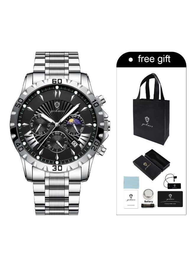 جوهوس ساعة رجالية، ساعة يد فاخرة من أفضل العلامات التجارية، مصنوعة من الفولاذ المقاوم للصدأ، مزودة بقرص كوارتز مضيء، مقاومة للماء، مزودة بوظيفة الكرونوغراف، تعرض التاريخ واليوم، ساعة يد أنيقة للعمل - 44 مم - هدية للأب أو الصديق - Image 2