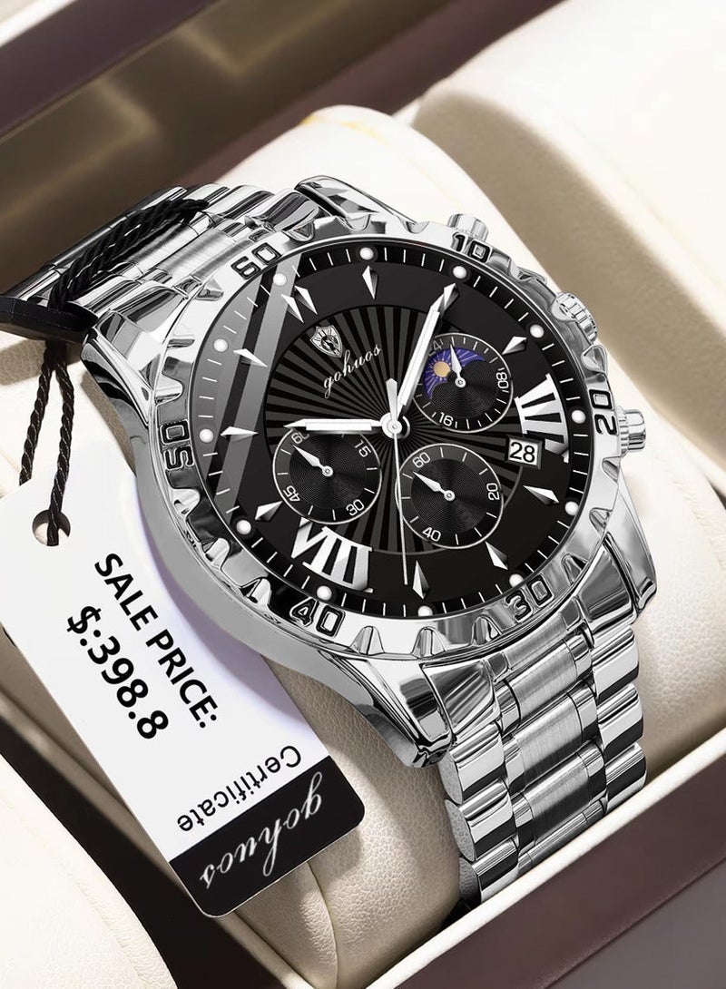 جوهوس ساعة رجالية، ساعة يد فاخرة من أفضل العلامات التجارية، مصنوعة من الفولاذ المقاوم للصدأ، مزودة بقرص كوارتز مضيء، مقاومة للماء، مزودة بوظيفة الكرونوغراف، تعرض التاريخ واليوم، ساعة يد أنيقة للعمل - 44 مم - هدية للأب أو الصديق - Image 3