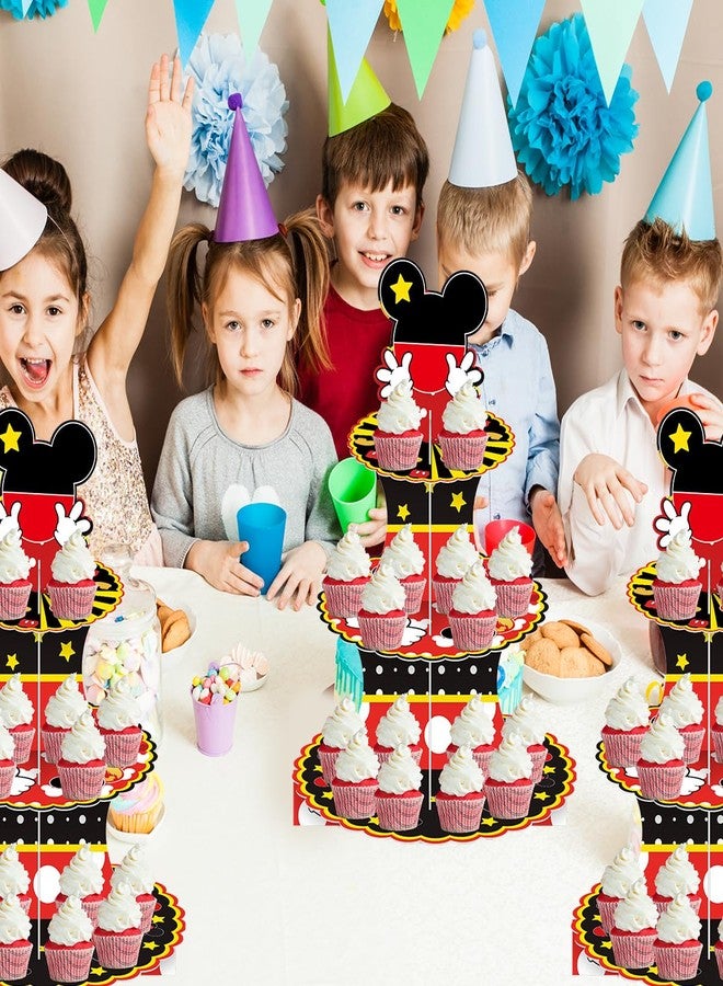 NF orange 3-Tier Cartoon Mouse Themed Birthday Cupcake Stand,Black and Red Mouse Dessert Stand Birthday Party Supplies - Image 4