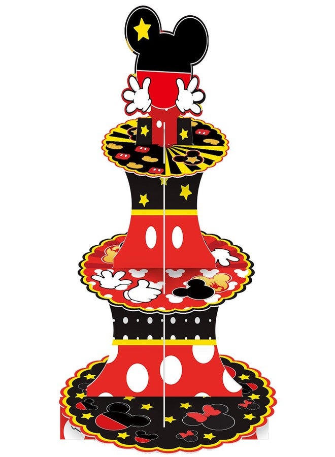 NF orange 3-Tier Cartoon Mouse Themed Birthday Cupcake Stand,Black and Red Mouse Dessert Stand Birthday Party Supplies - Image 3