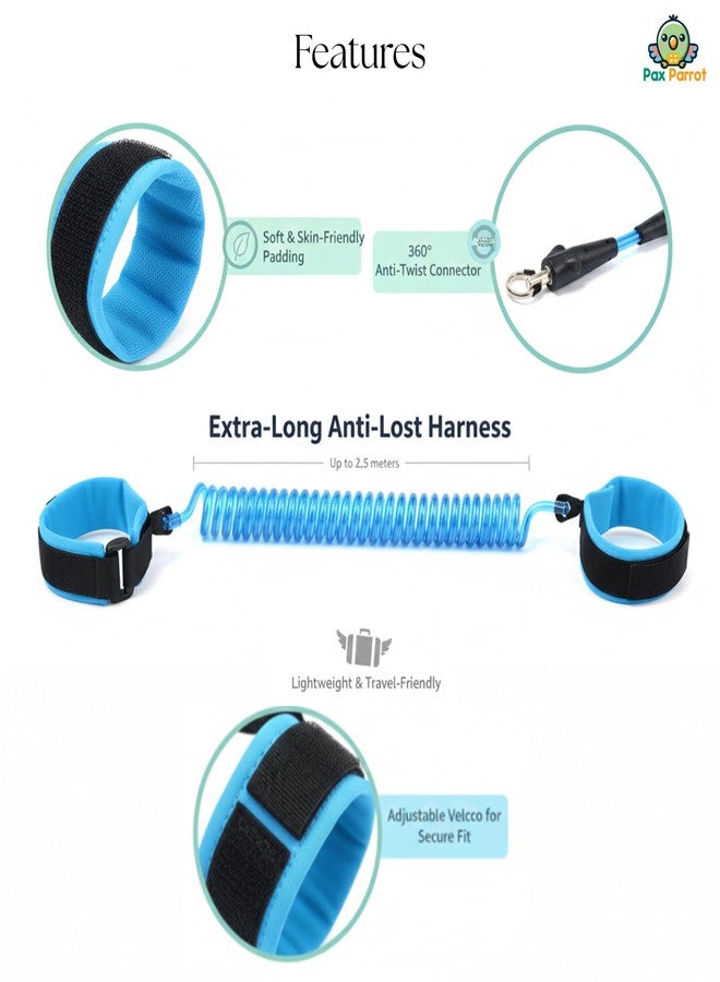 Pax Parrot 2.5 Meter Anti-Lost Baby Leash | Toddler Safety Wrist Link & Harness | Secure Lock, Adjustable Hand Strap, Kids Walking | Travel Safety Gear| - Image 2