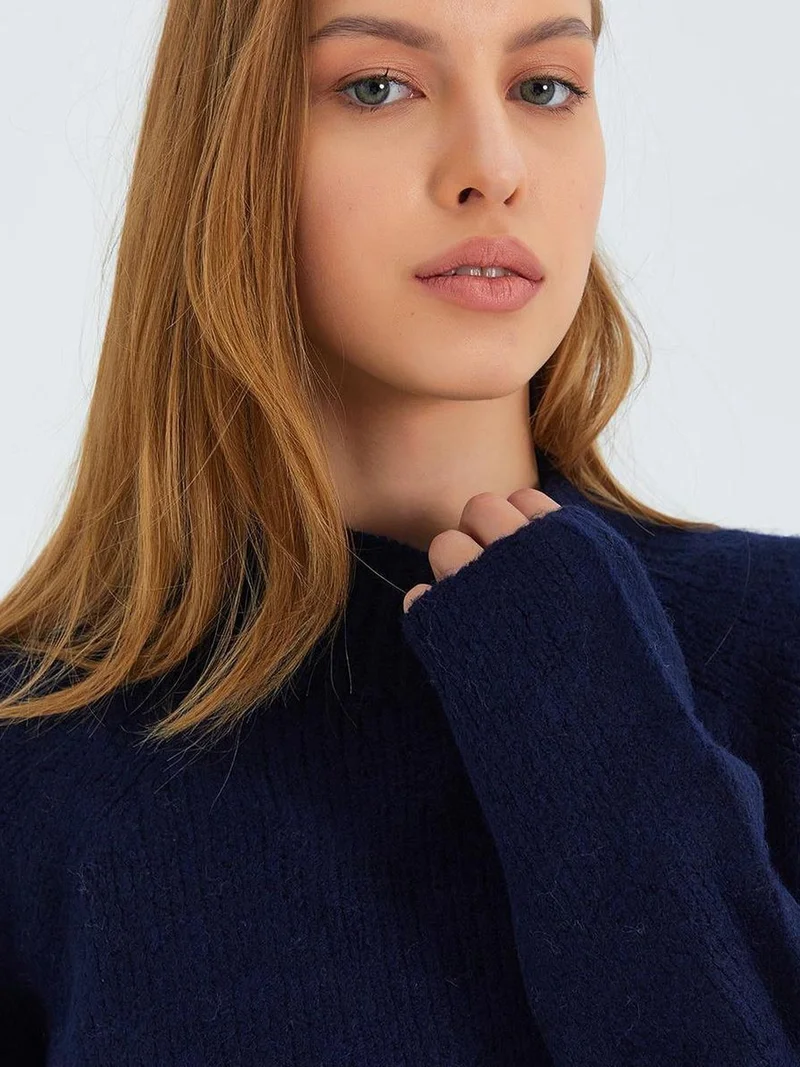 Mixray Navy Blue Mixray Knit Half Turtleneck Sweater for Women | Best Price UAE