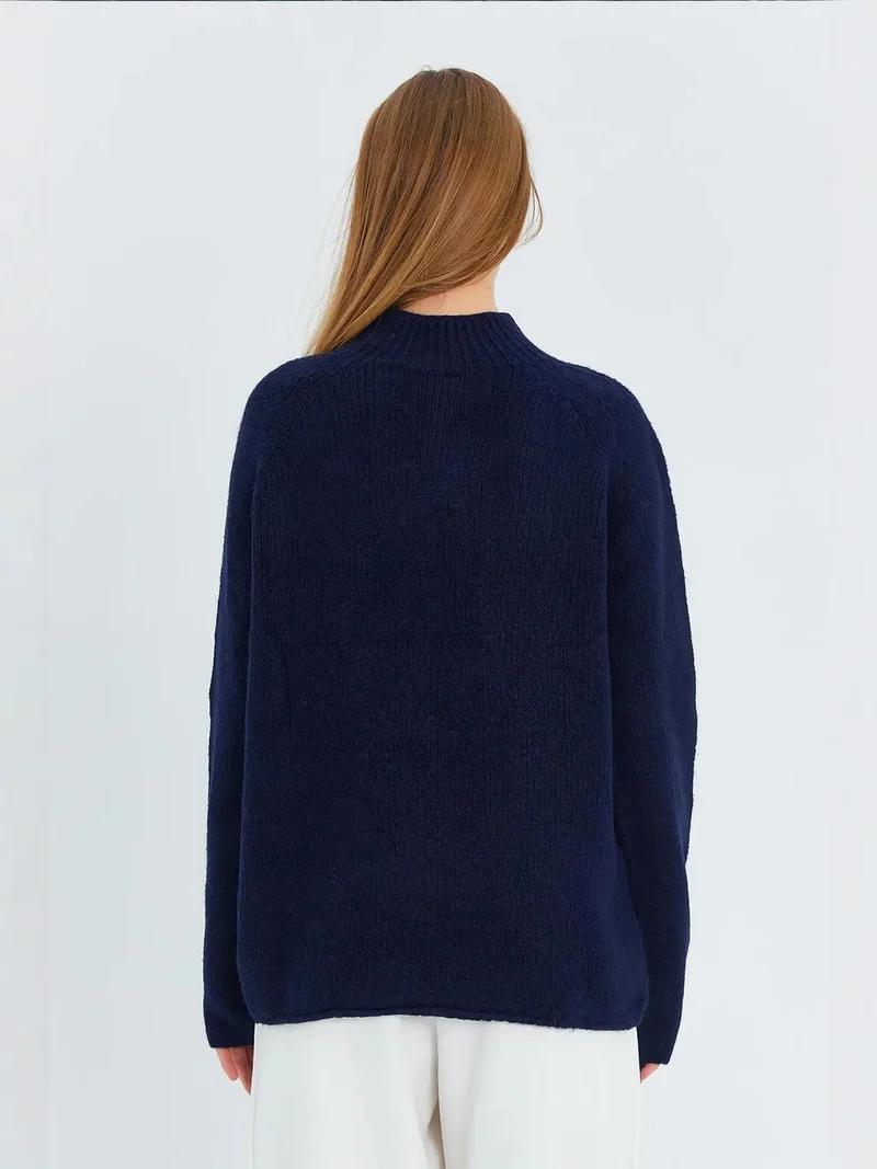 Mixray Navy Blue Mixray Knit Half Turtleneck Sweater for Women | Best Price UAE