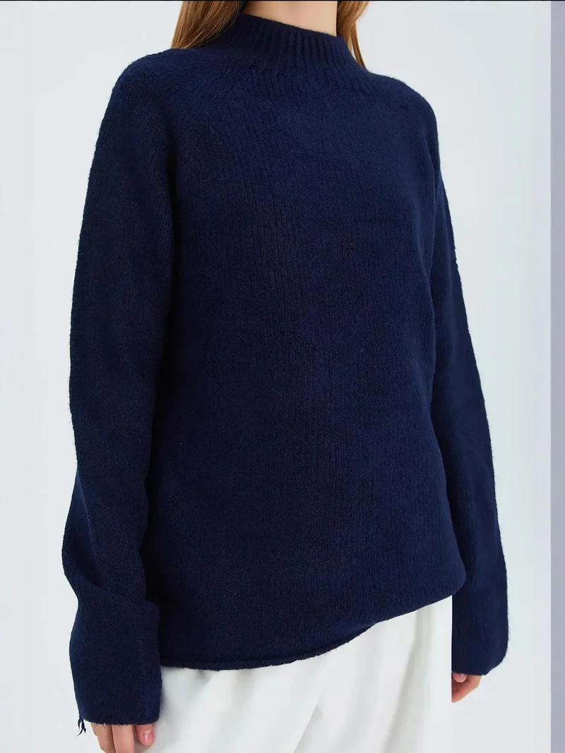 Mixray Navy Blue Mixray Knit Half Turtleneck Sweater for Women | Best Price UAE