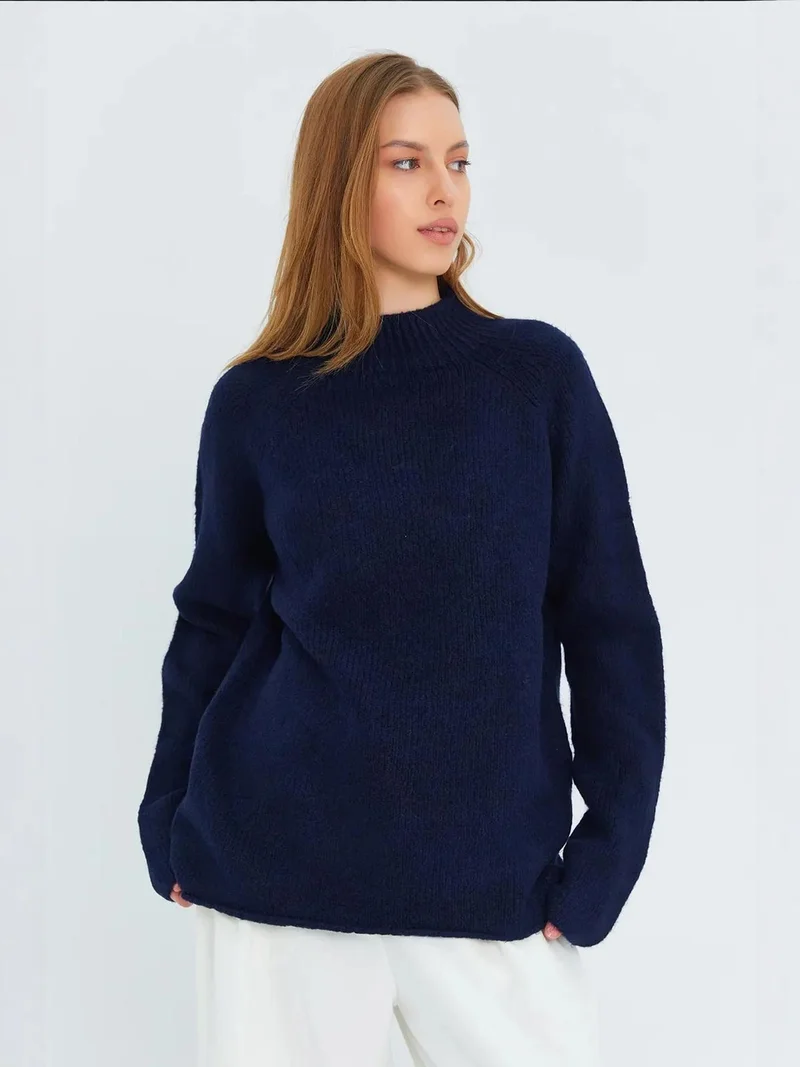 Mixray Navy Blue Mixray Knit Half Turtleneck Sweater for Women | Best Price UAE