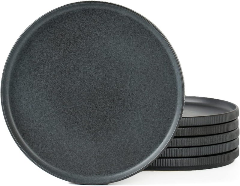 famiware Star Salad Plates for 6 8 inches Plate Set Stoneware Dinnerware Small Dinner Plates for Dessert Salad Appetizer Matte Dark Charcoal Full Glaze - Image 1