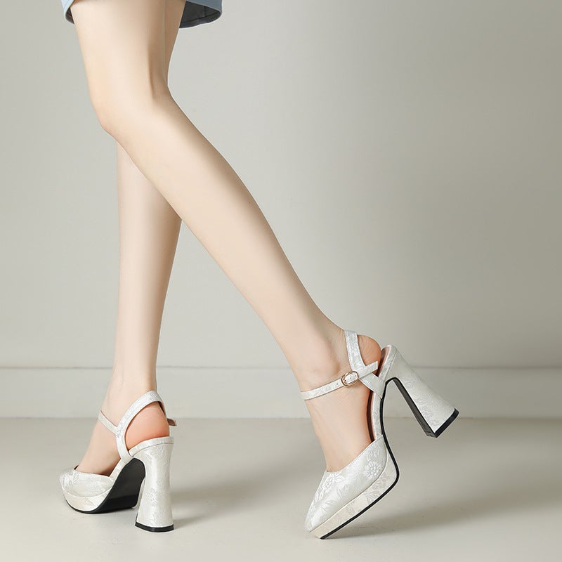 Elegant High Heel Thick Bottom 33-43 Plus Size Pointed Buckle Baotou Sandals - Image 5