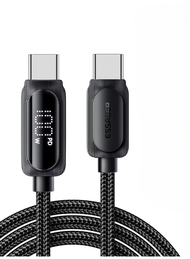 Essager 100W Fast Charging Cable Digital display a USB C to USB C cord with PD 3.1 technology for fast charging of laptops, MacBook Pro/Air, iPad Pro, and all phones that support PD. The cable length is 1 meters - Image 1