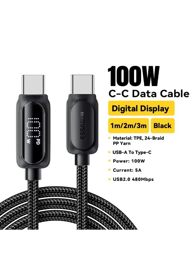 Essager 100W Fast Charging Cable Digital display a USB C to USB C cord with PD 3.1 technology for fast charging of laptops, MacBook Pro/Air, iPad Pro, and all phones that support PD. The cable length is 1 meters - Image 2