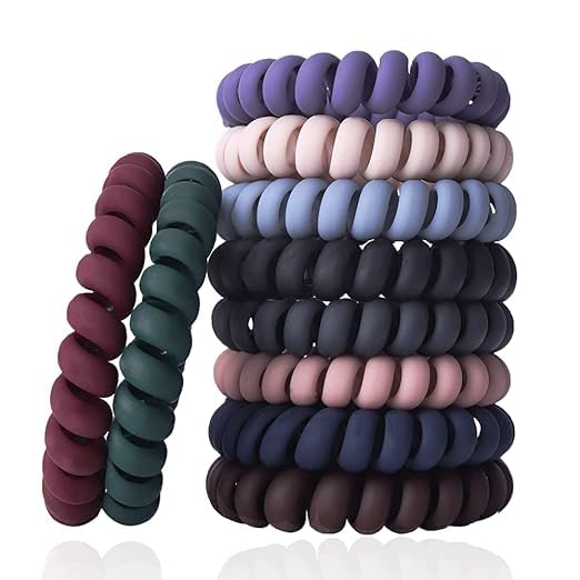 Tecnoshine 10 Piece Hair Ties For Thick Hair Coil Elastics Hair Ties Multicolor Medium Spiral Hair Ties No Crease Hair Coils Telephone Cord Plastic Hair Ties For Women And Girls Matte color - Image 1