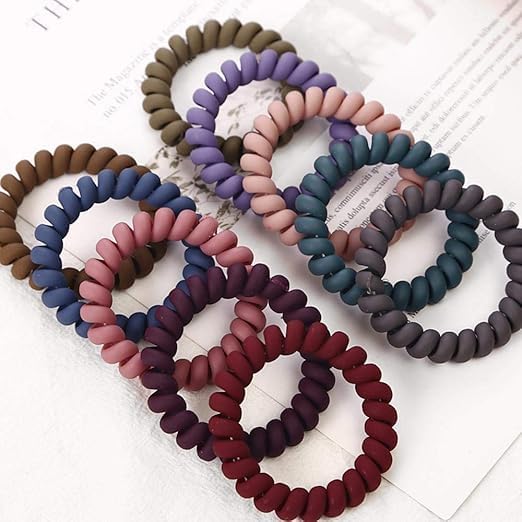 Tecnoshine 10 Piece Hair Ties For Thick Hair Coil Elastics Hair Ties Multicolor Medium Spiral Hair Ties No Crease Hair Coils Telephone Cord Plastic Hair Ties For Women And Girls Matte color - Image 2