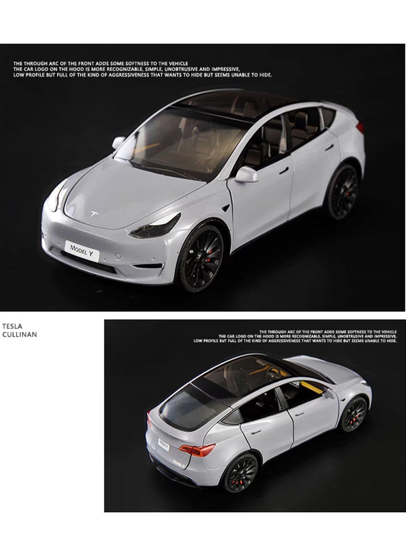 CHE ZHI 1:24 Scale Tesla Model Car Toy Pull Back with Sound and Light, Alloy Diecast Vehicles Toys for Kids Gift, Car Model Collection Enthusiasts Gift, Grey  - Image 3
