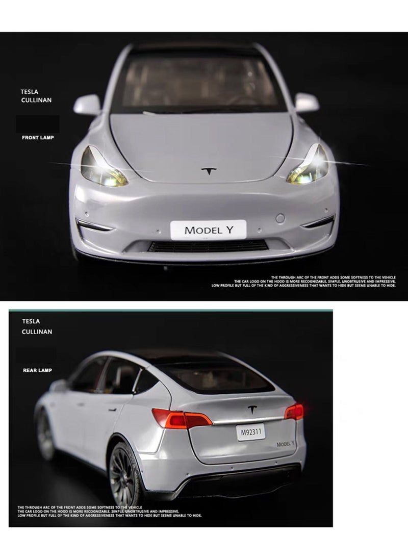 CHE ZHI 1:24 Scale Tesla Model Car Toy Pull Back with Sound and Light, Alloy Diecast Vehicles Toys for Kids Gift, Car Model Collection Enthusiasts Gift, Grey  - Image 5