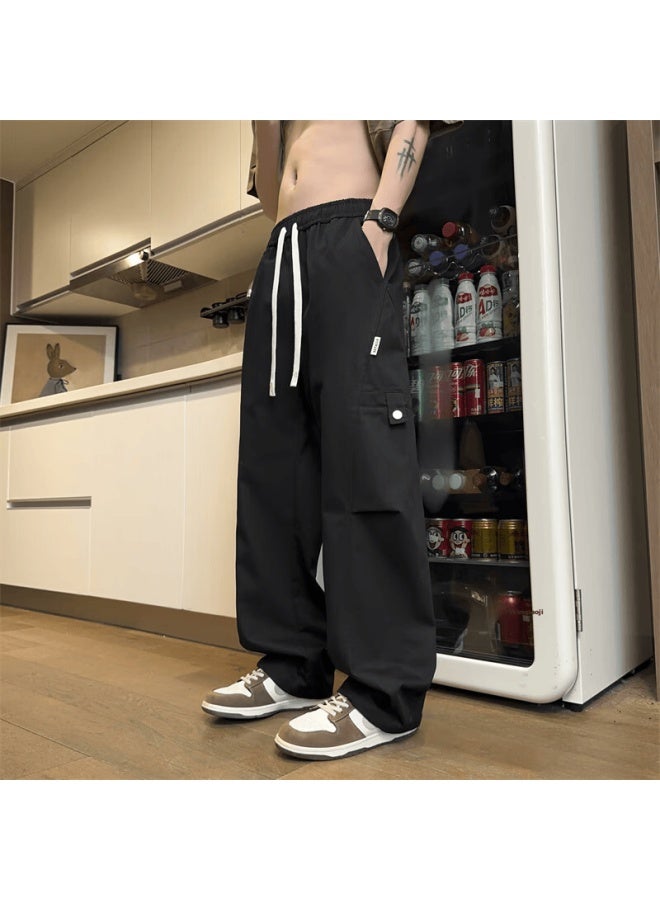 Dingfengbaoluo Men's American Workwear Pants Spring Outdoor Patchwork Simple Curved Pocket Casual Trousers Msz60 Black XL - Image 2