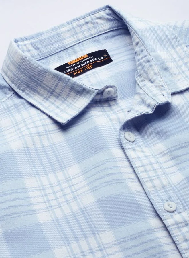 The Indian Garage Co Men Regular Fit Checkered Full Sleeves Cutaway Collar Casual Shirt