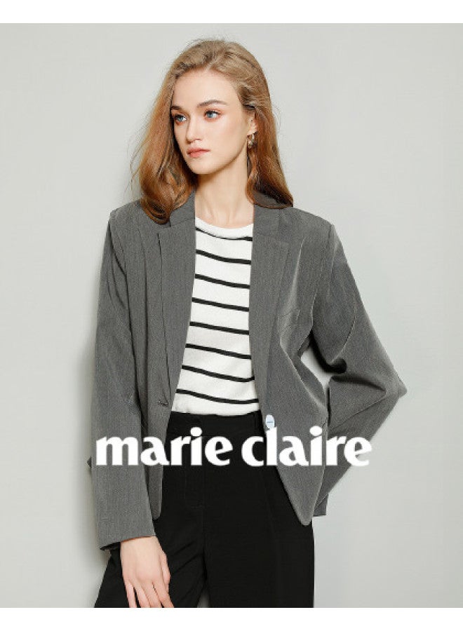 Marie Claire Petite Gray Blazer For Women, Autumn New Arrival, High-end Casual Suit Jacket, Slimming And Elegant Suit Top - Image 1