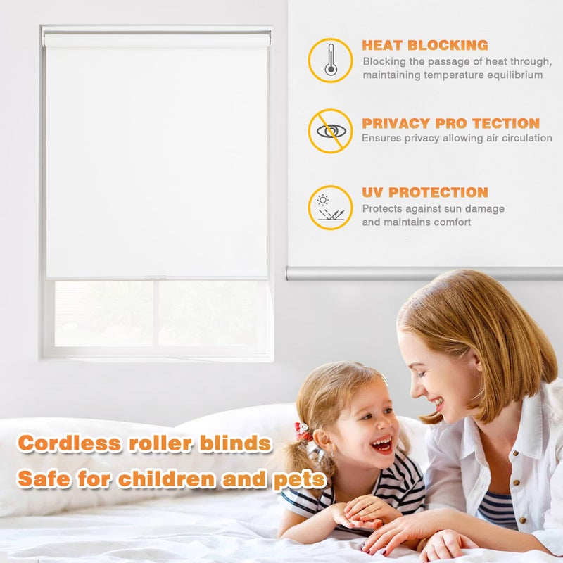 BWEROCIQ Blackout Roller Shades for Windows, Cordless Free-Stop Blinds with Thermal Insulated,UV Protection Fabric. Pull Down Room Darkening Door Blinds for Home, Office Easy to Install(23" W x 72" H,White) - Image 2