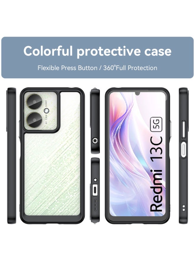 SanHu for Redmi 13C 5G Case Cover, High Quality Hard Backplane Soft Border Pure and Bright Comfortable Feel Cell Phone Protective Case for Redmi 13C 5G, Black - Image 2