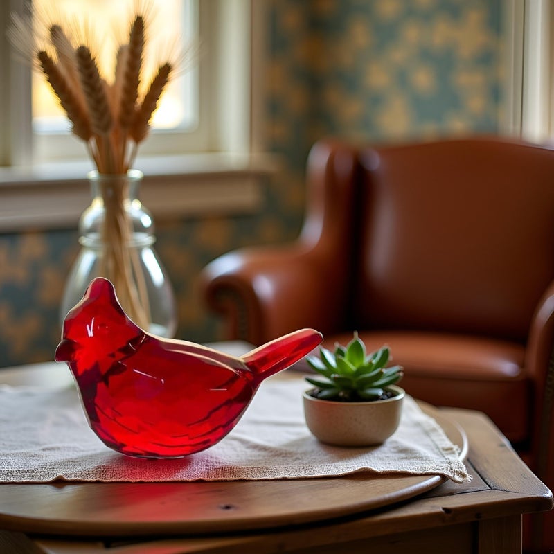 Zenarao Red Hand-Painted Cardinal Bird Statue with Acrylic Base, Tabletop Decor for Living Room, Bookshelf, Modern Farmhouse and Office Displays - Image 4