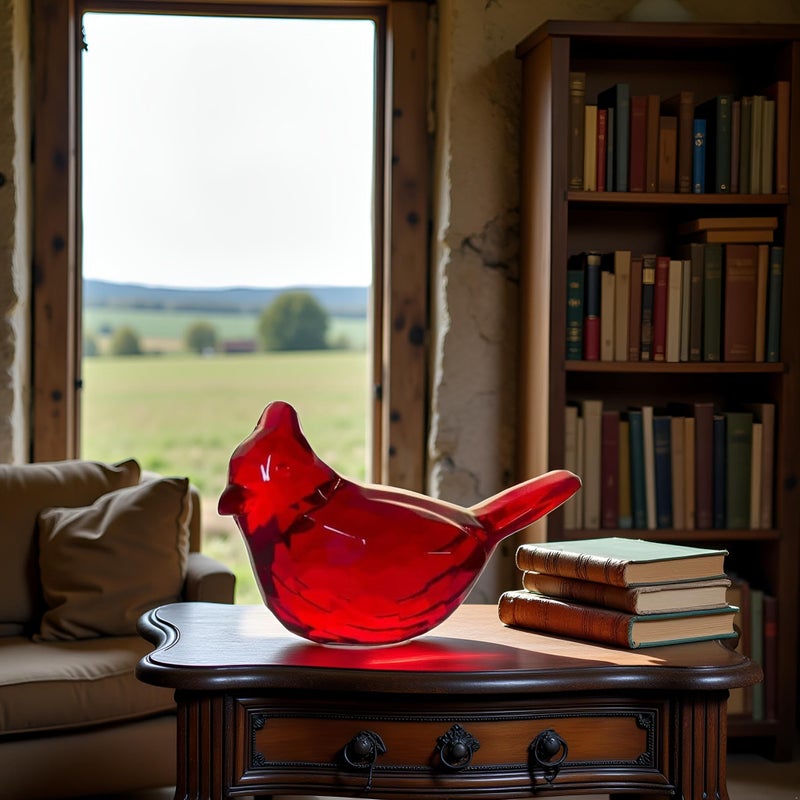 Zenarao Red Hand-Painted Cardinal Bird Statue with Acrylic Base, Tabletop Decor for Living Room, Bookshelf, Modern Farmhouse and Office Displays - Image 3