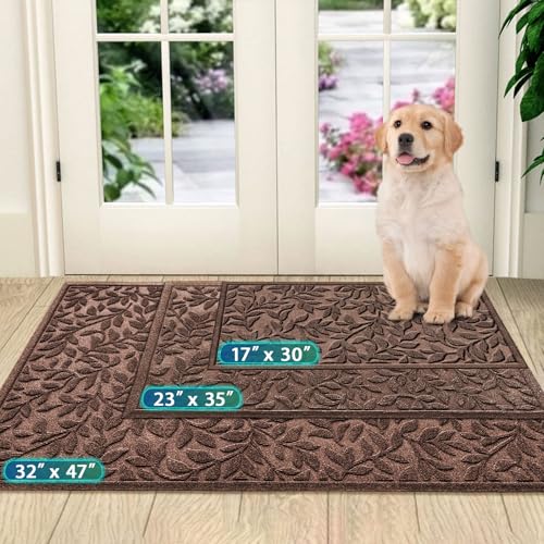 Bulijojo Sturdy Front Entrance Doormats,Durable Heavy Duty Welcome Mat,Thick Absorbent Natural Rubber Non Slip Mat,Easy Clean Entryway Mat 17x30 Inch Leaves Brown - Image 2