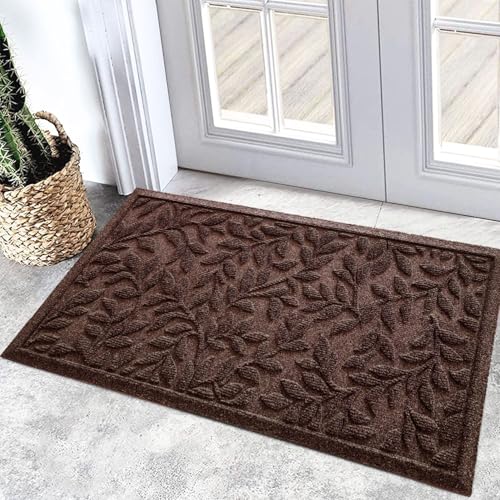 Bulijojo Sturdy Front Entrance Doormats,Durable Heavy Duty Welcome Mat,Thick Absorbent Natural Rubber Non Slip Mat,Easy Clean Entryway Mat 17x30 Inch Leaves Brown - Image 1