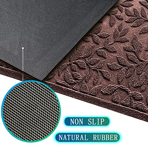 Bulijojo Sturdy Front Entrance Doormats,Durable Heavy Duty Welcome Mat,Thick Absorbent Natural Rubber Non Slip Mat,Easy Clean Entryway Mat 17x30 Inch Leaves Brown - Image 4