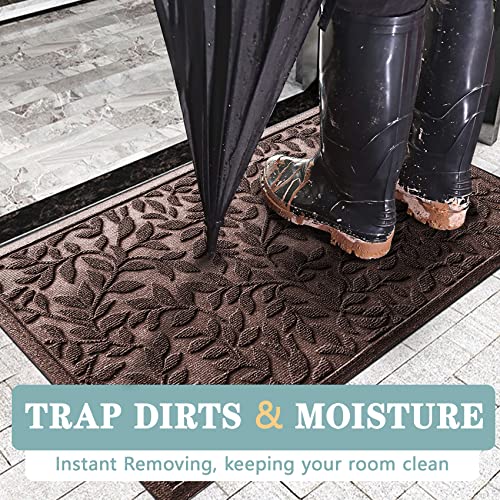 Bulijojo Sturdy Front Entrance Doormats,Durable Heavy Duty Welcome Mat,Thick Absorbent Natural Rubber Non Slip Mat,Easy Clean Entryway Mat 17x30 Inch Leaves Brown - Image 3