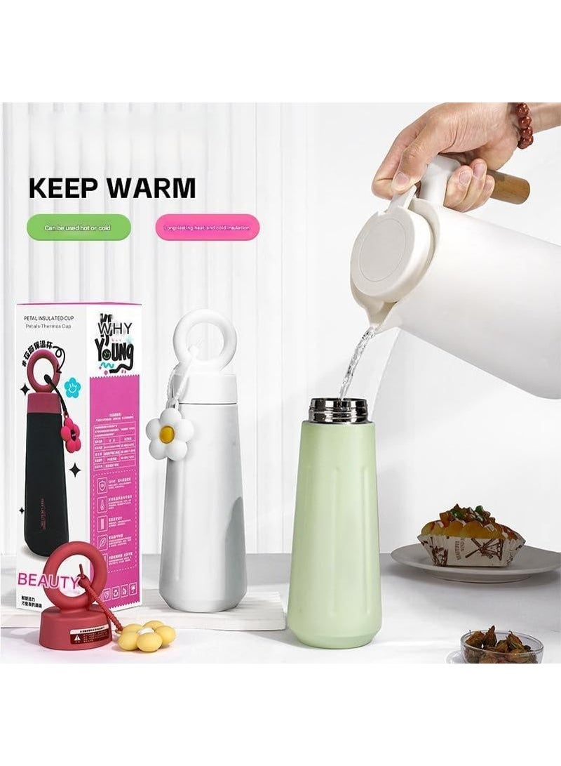 Flower Loop Stainless Steel Water Bottle 450ml | Leak-Proof BPA-Free Bottle with Carry Ring & Cute Charm | Lightweight Travel Bottle for School, Gym & Office (Green) - Image 1