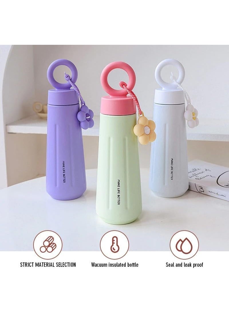 Flower Loop Stainless Steel Water Bottle 450ml | Leak-Proof BPA-Free Bottle with Carry Ring & Cute Charm | Lightweight Travel Bottle for School, Gym & Office (Green) - Image 4