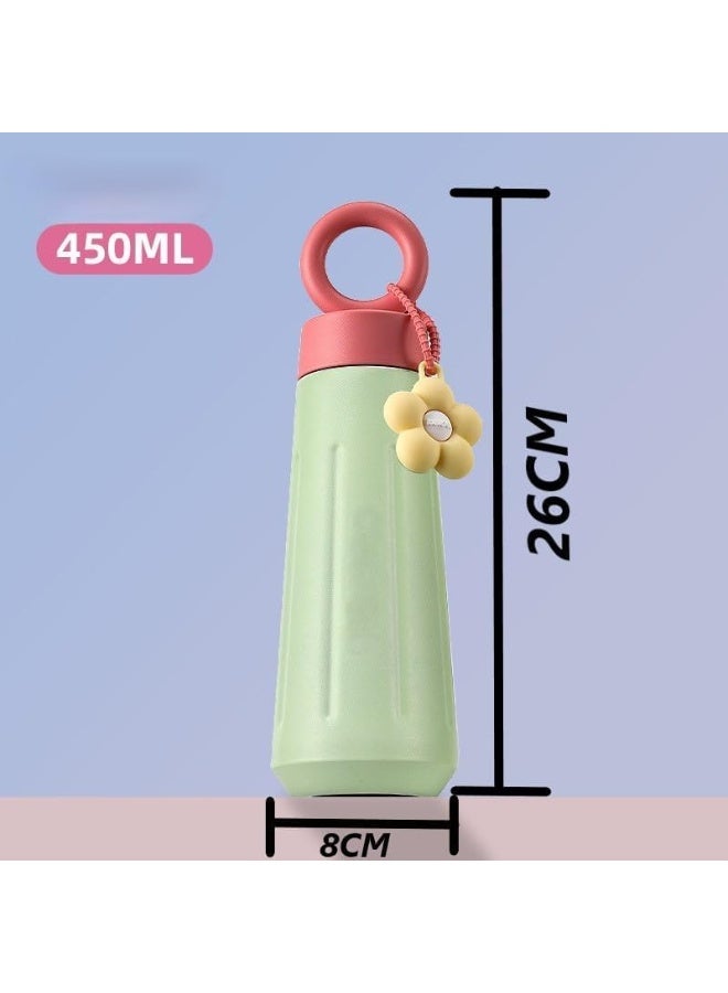Flower Loop Stainless Steel Water Bottle 450ml | Leak-Proof BPA-Free Bottle with Carry Ring & Cute Charm | Lightweight Travel Bottle for School, Gym & Office (Green) - Image 2