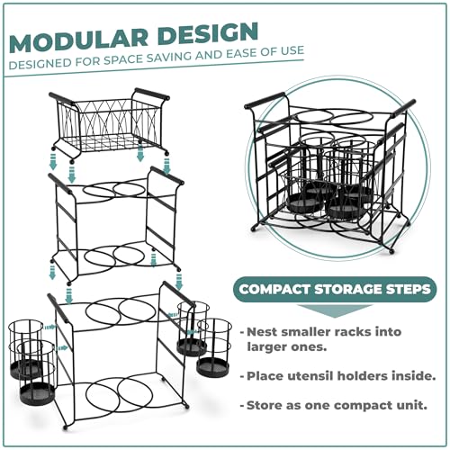 Sorbus® Buffet Caddy — 7-Piece Stackable Set Includes Plate, Napkin, and Silverware Holder, 3-Tier Detachable Tabletop Organizer — Ideal for Kitchen, Dining, Entertaining, Parties,Thanksgiving (Black) - Image 5