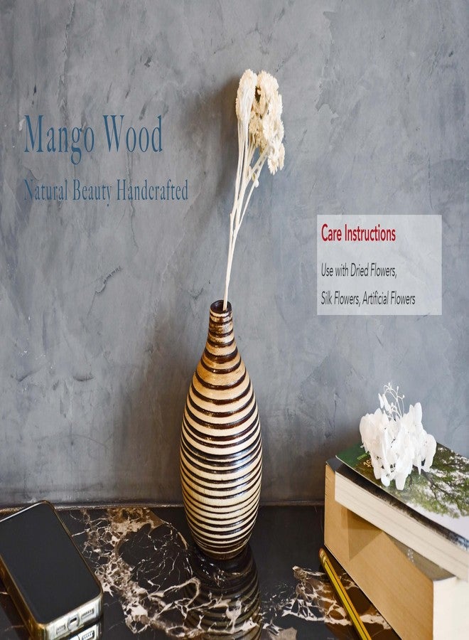 AeraVida Hand-Carved Round Black Stripes Small Brown Wooden Flower Vase | Mango Tree Wood Kitchen Decor | Handmade Vase | Handmade Home Office Table Vase - Image 4