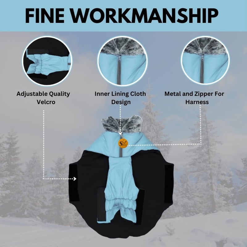 Sage Square Dog Winter Jacket Coat with Fur Collar, Light Weight, Ultra Warm Windproof, Waterproof Dog Jacket for Cold Weather, Thicker Fleece Jacket for Cold Weather (Light Blue) (Medium-18 inch) - Image 2