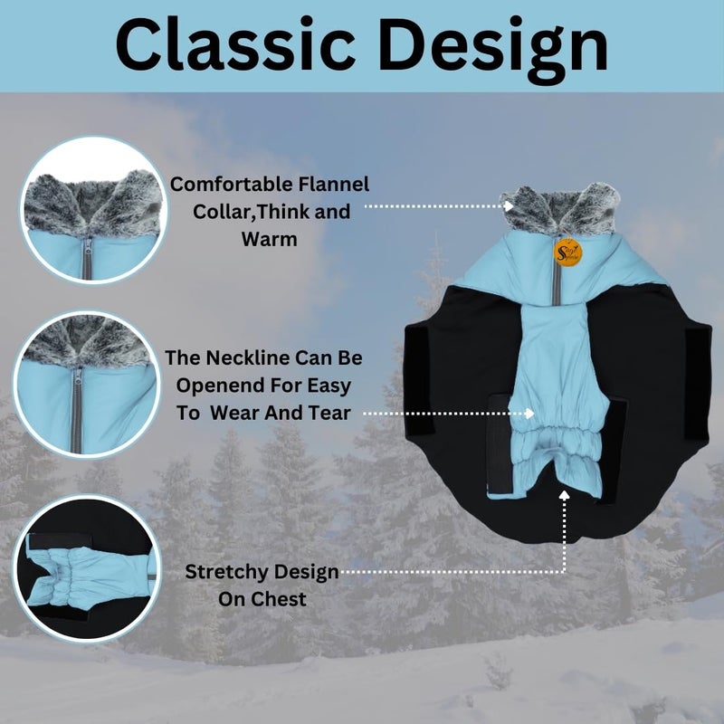 Sage Square Dog Winter Jacket Coat with Fur Collar, Light Weight, Ultra Warm Windproof, Waterproof Dog Jacket for Cold Weather, Thicker Fleece Jacket for Cold Weather (Light Blue) (Medium-18 inch) - Image 3