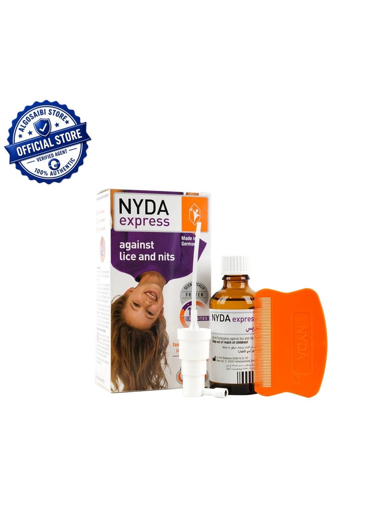 بوهل_بوسكامب بخاخ NYDA Express لعلاج قمل الرأس - مفعول سريع خلال 10 دقائق - يقضي على القمل واليرقات والبيض - يتضمن مشطًا للقمل - غير سام، آمن للأطفال - صنع في ألمانيا - Image 1