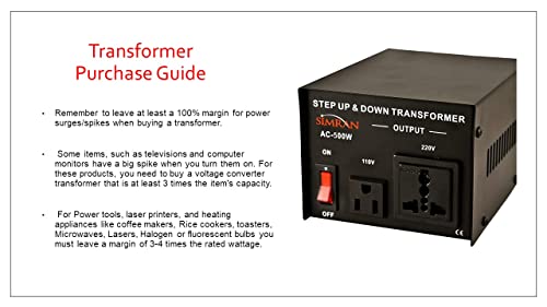 Simran AC-500 Step Up/Down Voltage Converter Transformer 110V/220V with Fuse Protection - 500 Watts - Image 4