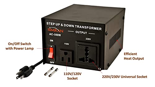 Simran AC-500 Step Up/Down Voltage Converter Transformer 110V/220V with Fuse Protection - 500 Watts - Image 2