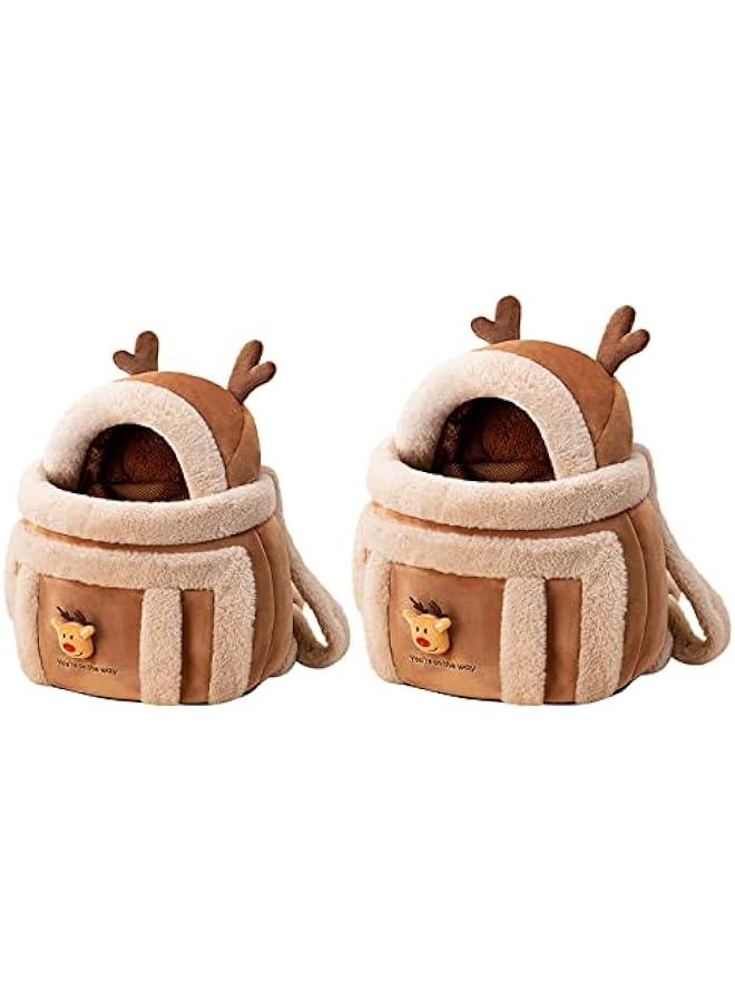 Plush Reindeer Pet Carrier Backpack with Hand Warmers for Small Dogs - Image 2