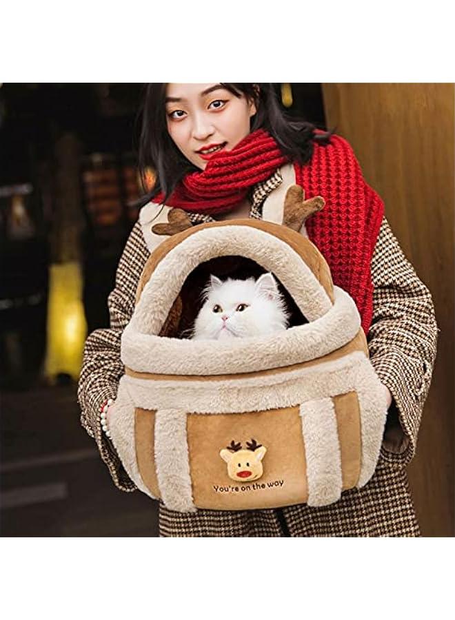 Plush Reindeer Pet Carrier Backpack with Hand Warmers for Small Dogs - Image 3