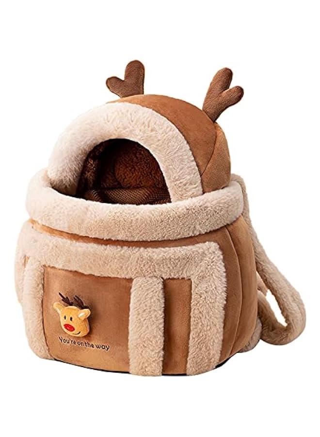 Plush Reindeer Pet Carrier Backpack with Hand Warmers for Small Dogs - Image 5