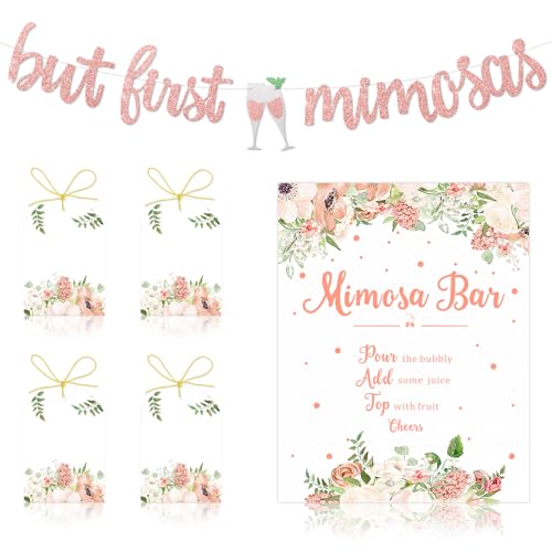 Faisichocalato Mimosa Bar Sign, But First Mimosas Banner, Boho Floral Wedding & Bridal Shower Decor, Rustic Party Sign for Mimosas & Celebrations - Image 1
