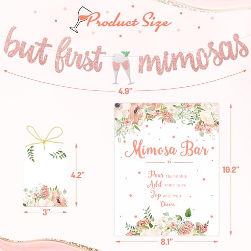 Faisichocalato Mimosa Bar Sign, But First Mimosas Banner, Boho Floral Wedding & Bridal Shower Decor, Rustic Party Sign for Mimosas & Celebrations - Image 2