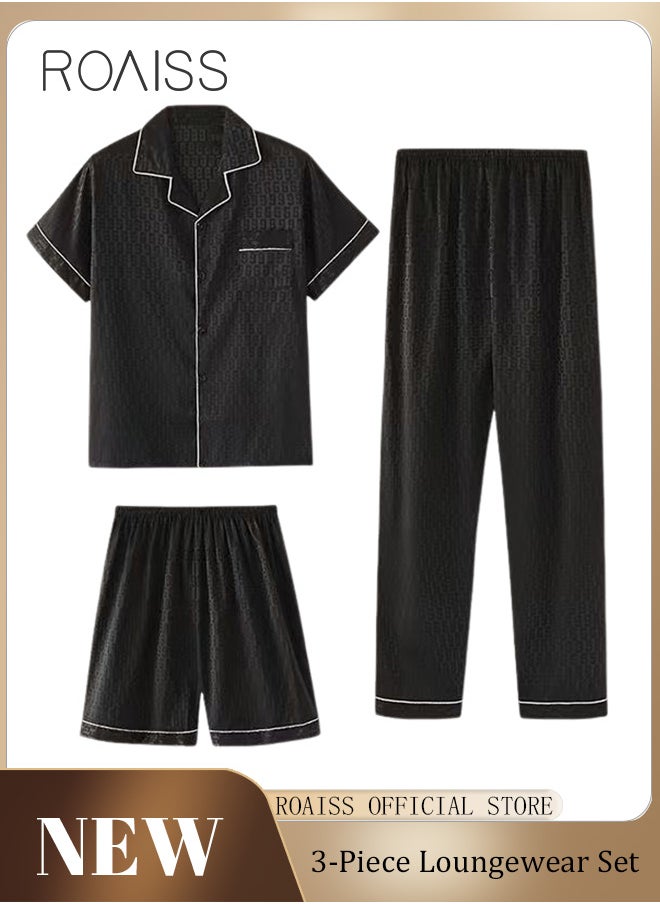 Men 3 Piece Loungewear Set   Short Sleeves Shorts & Long Pants   Ice Silk Pajamas Loose & Comfortable Skin Friendly Fabric - pzsku/ZDFED6AF796171E9335B9Z/45/_/1729306776/453f8079-9b38-4578-8fc4-a8699ef5a370