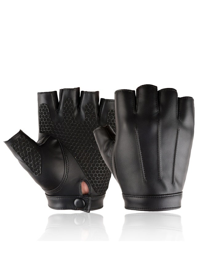 Men Women Teens PU Leather Fingerless Driving Gloves，Outdoor Sport Black Half Finger Glove（M） - Image 4