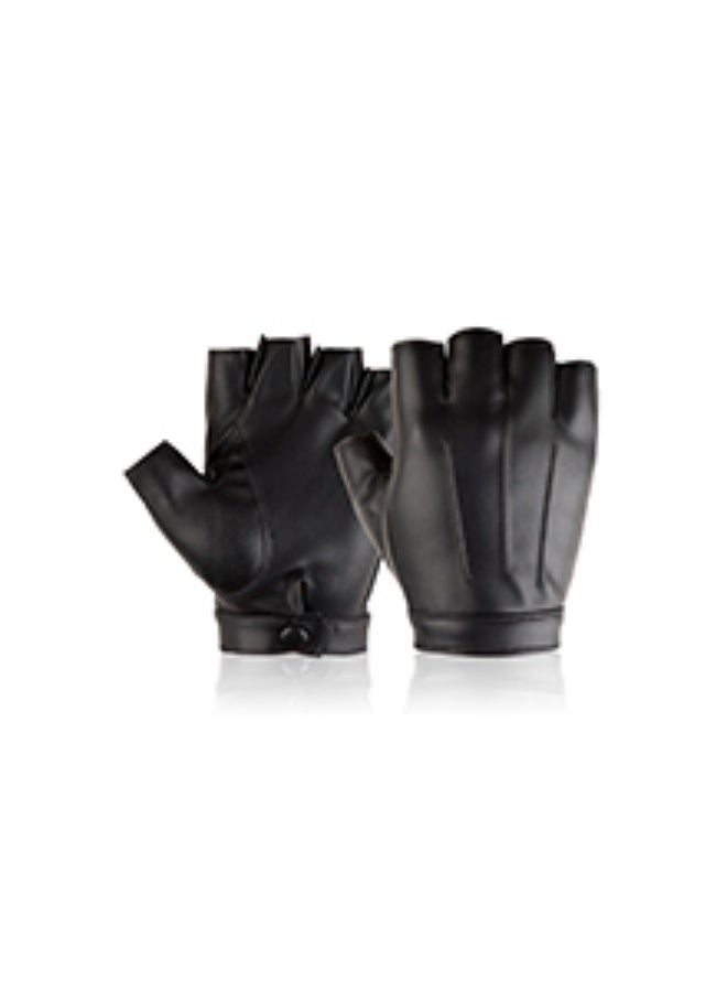 Men Women Teens PU Leather Fingerless Driving Gloves，Outdoor Sport Black Half Finger Glove（M） - Image 2