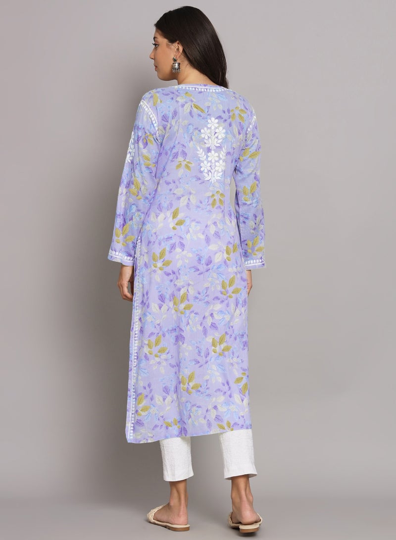 Alaya Hand Embroidered Chikan Printed Mulmul Kurta-AL3680  - Image 2