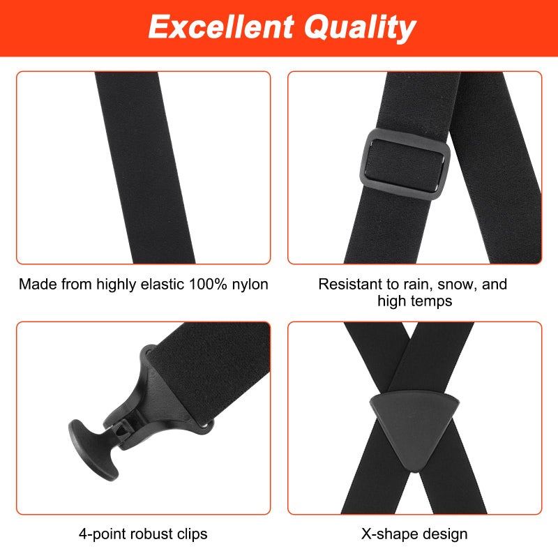 Vilapow Ski Pant Suspenders For Men & Women 1.5-Inch Wide Ski Suspenders Men Black Elastic Adjustable Mens Suspender Heavy Duty Clips Men's Classic X-Back Suspender - Image 5