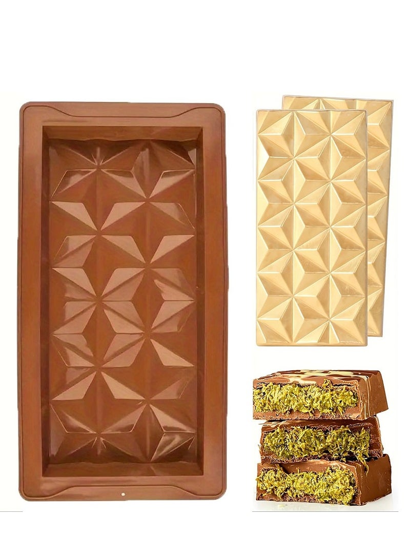 2 packs of deep chocolate bar molds, with 1 pack of English letter molds, large and thick silicone chocolate bar molds filled with bars, large chocolate candy bar molds filled with pistachio chocolate bars - Image 1